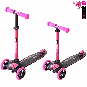 Самокат трехколесный Y-Scoo RT Trio Diamond 120 Monsters, 3 высоты, с блокировкой колес, цвет Zoi розовый (Y-Scoo, 5871rt)